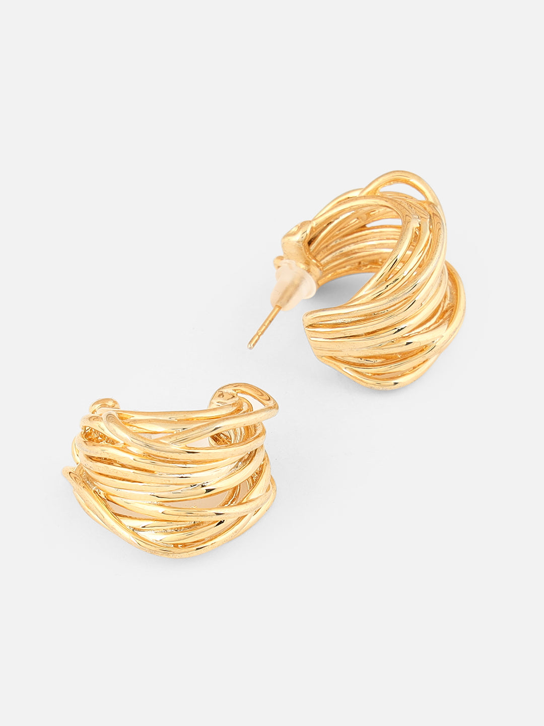 Beatnik Chunky Multi Layer Hoop Gold-Tone Statement Earrings for Women (Gold)