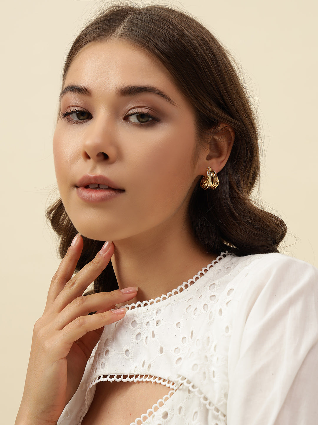 Beatnik Chunky Multi Layer Hoop Gold-Tone Statement Earrings for Women (Gold)