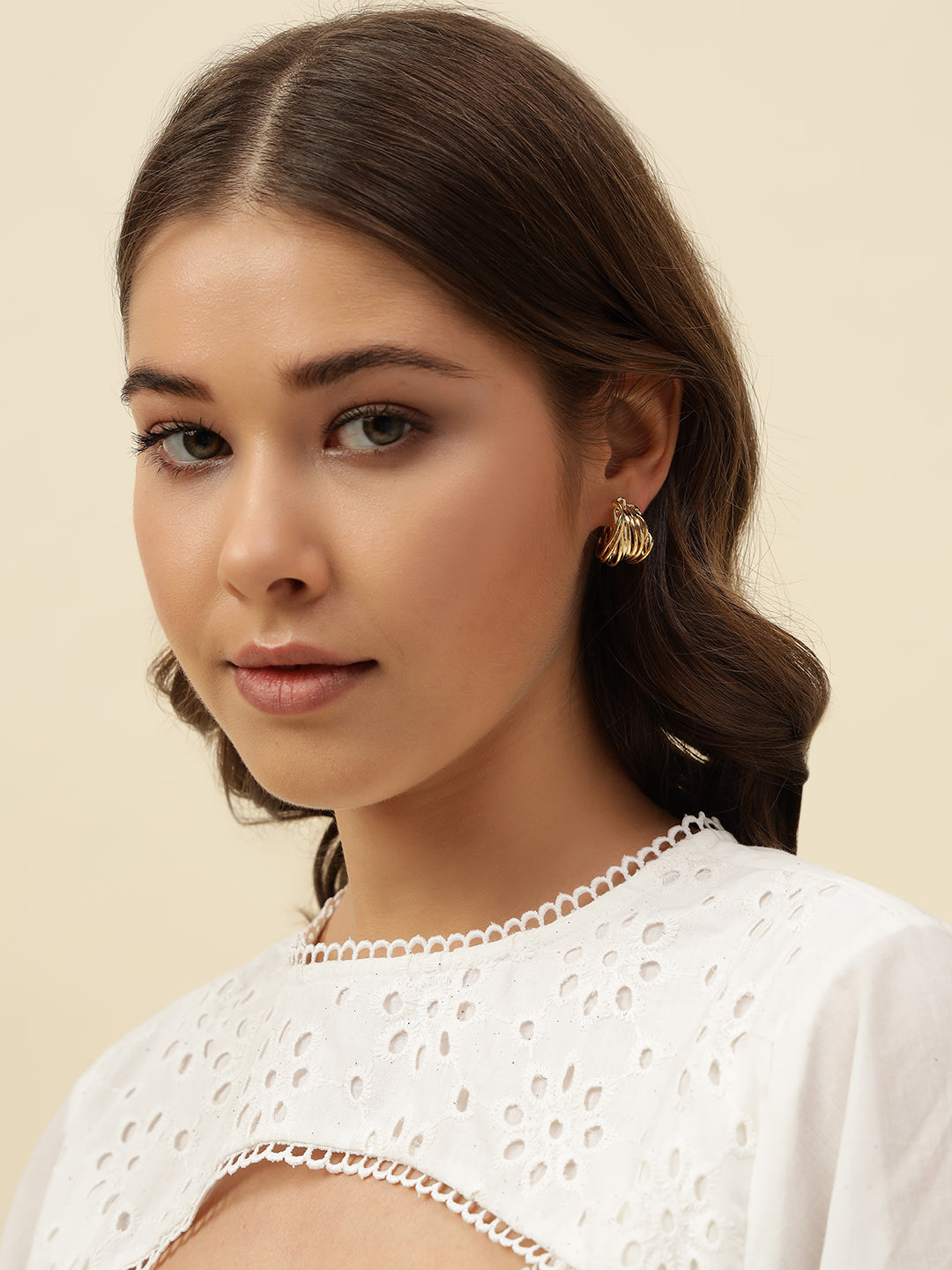 Beatnik Chunky Multi Layer Hoop Gold-Tone Statement Earrings for Women (Gold)