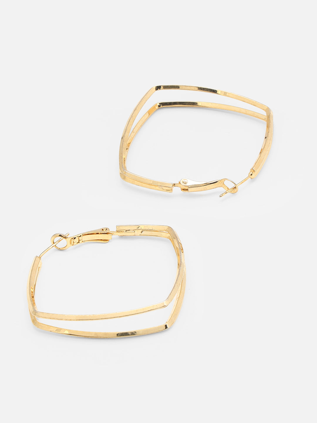 Beatnik Chunky Squre Layer Hoop Gold-Tone Statement Earrings for Women (Gold)