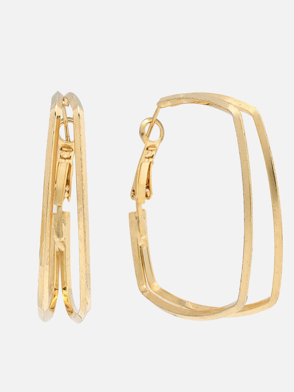 Beatnik Chunky Squre Layer Hoop Gold-Tone Statement Earrings for Women (Gold)