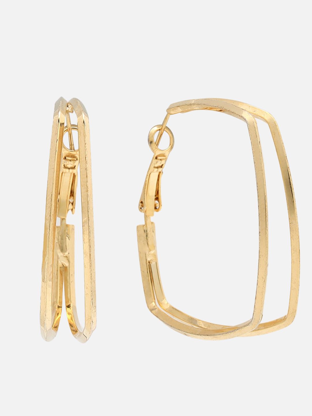 Beatnik Chunky Squre Layer Hoop Gold-Tone Statement Earrings for Women (Gold)