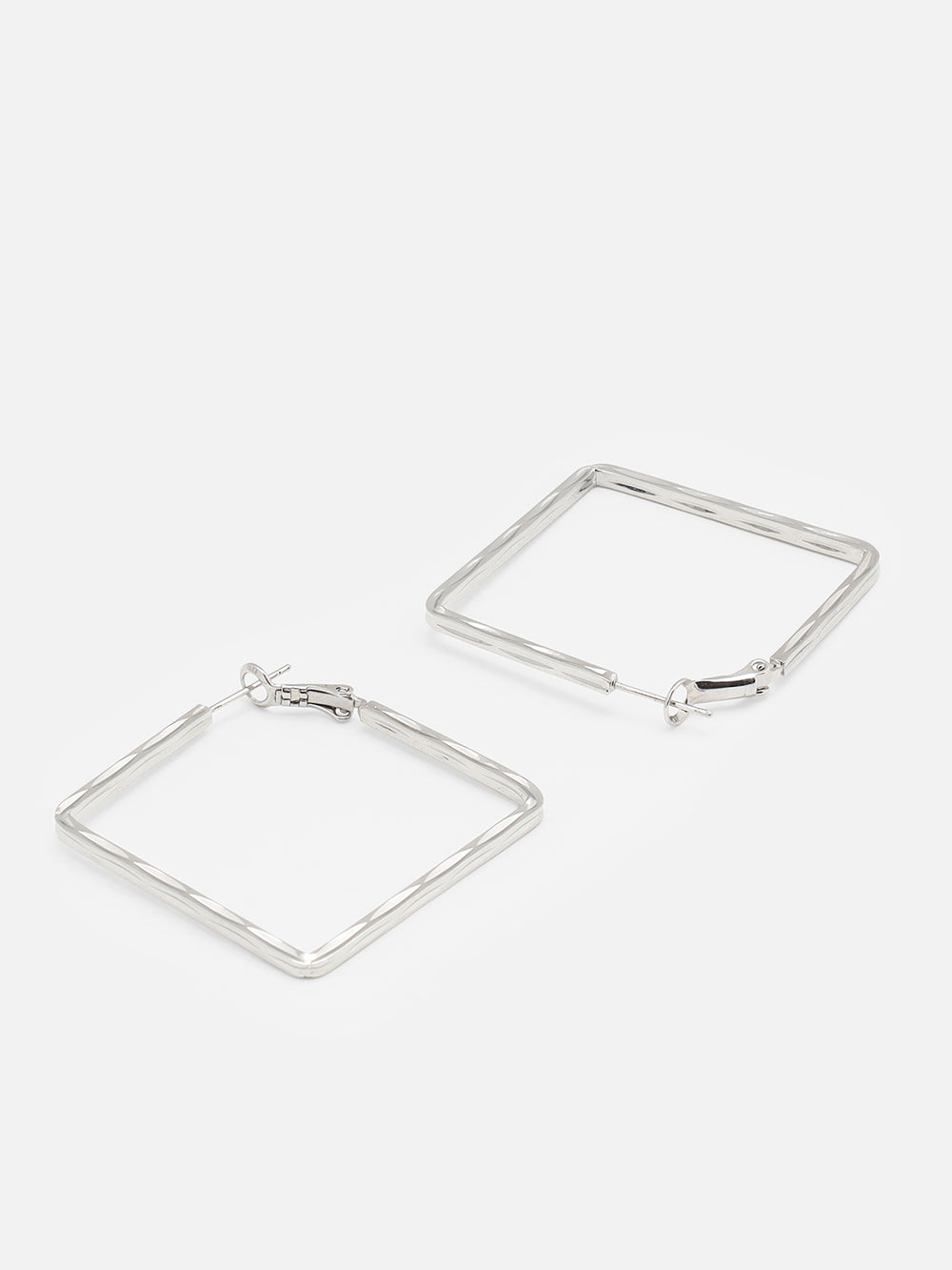 Beatnik Chunky Squre Layer Hoop Gold-Tone Statement Earrings for Women (Silver)