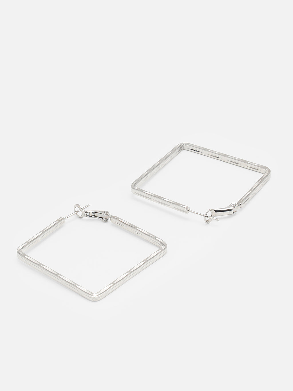 Beatnik Chunky Squre Layer Hoop Gold-Tone Statement Earrings for Women (Silver)