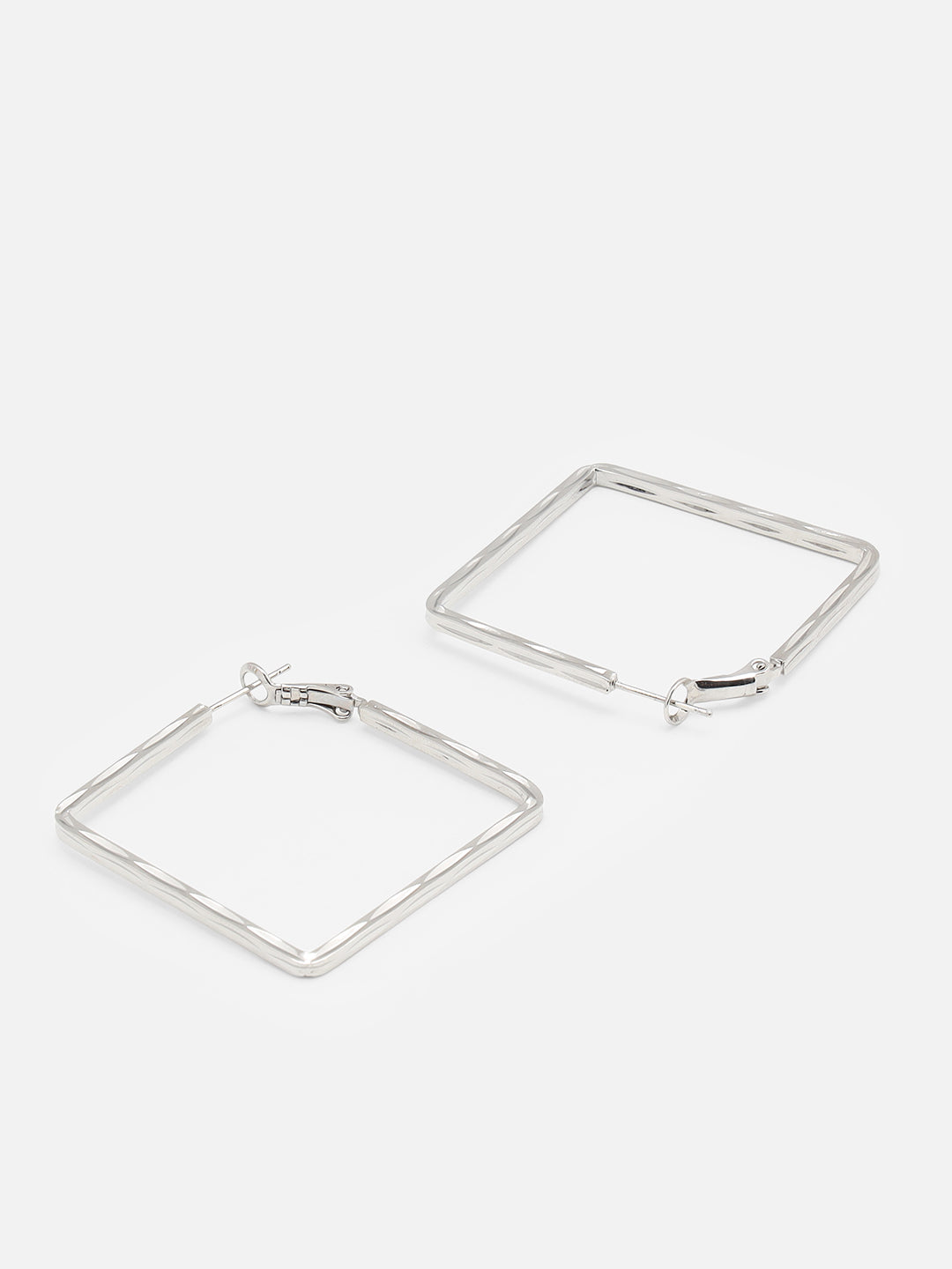 Beatnik Chunky Squre Layer Hoop Gold-Tone Statement Earrings for Women (Silver)