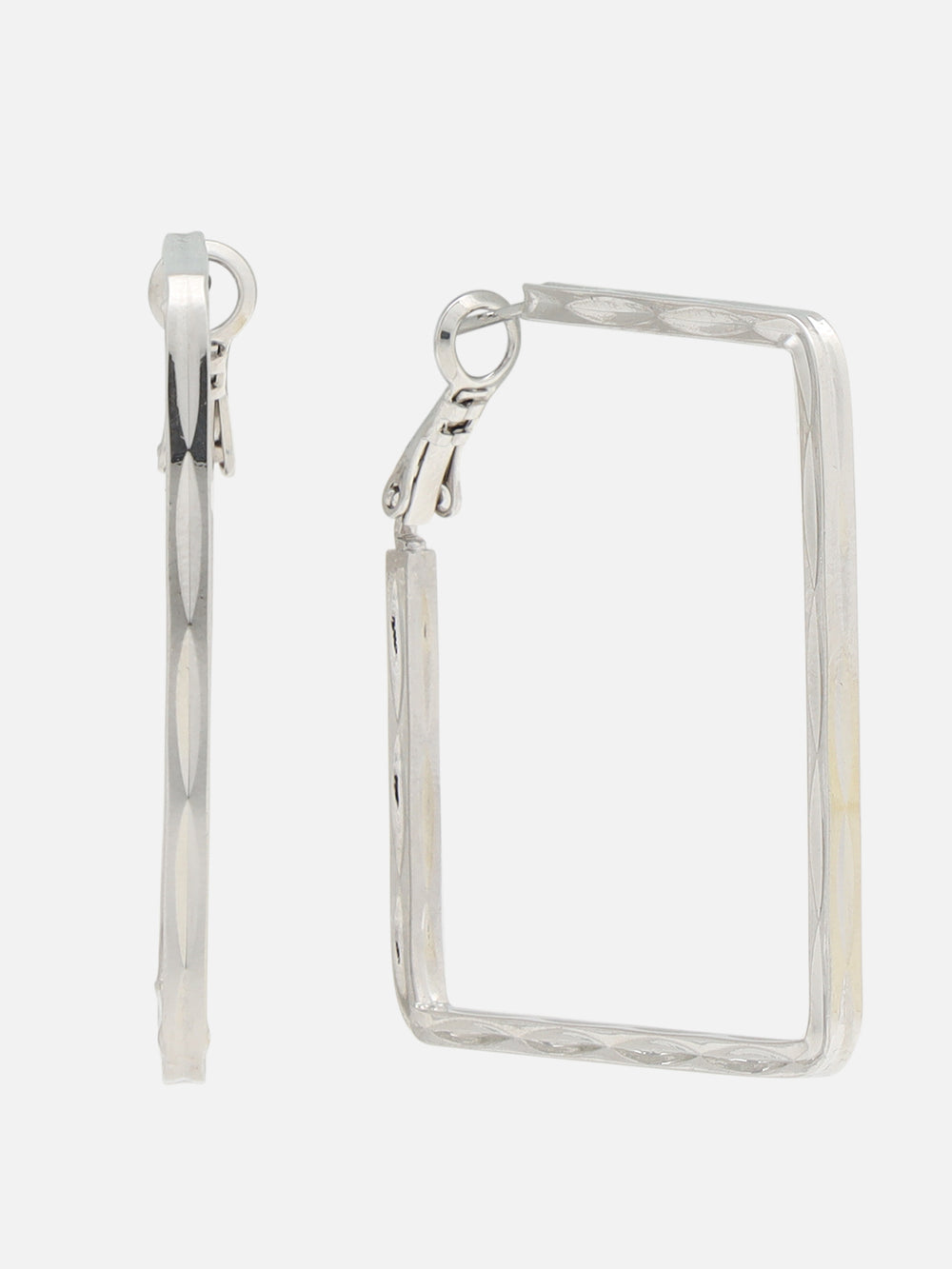 Beatnik Chunky Squre Layer Hoop Gold-Tone Statement Earrings for Women (Silver)