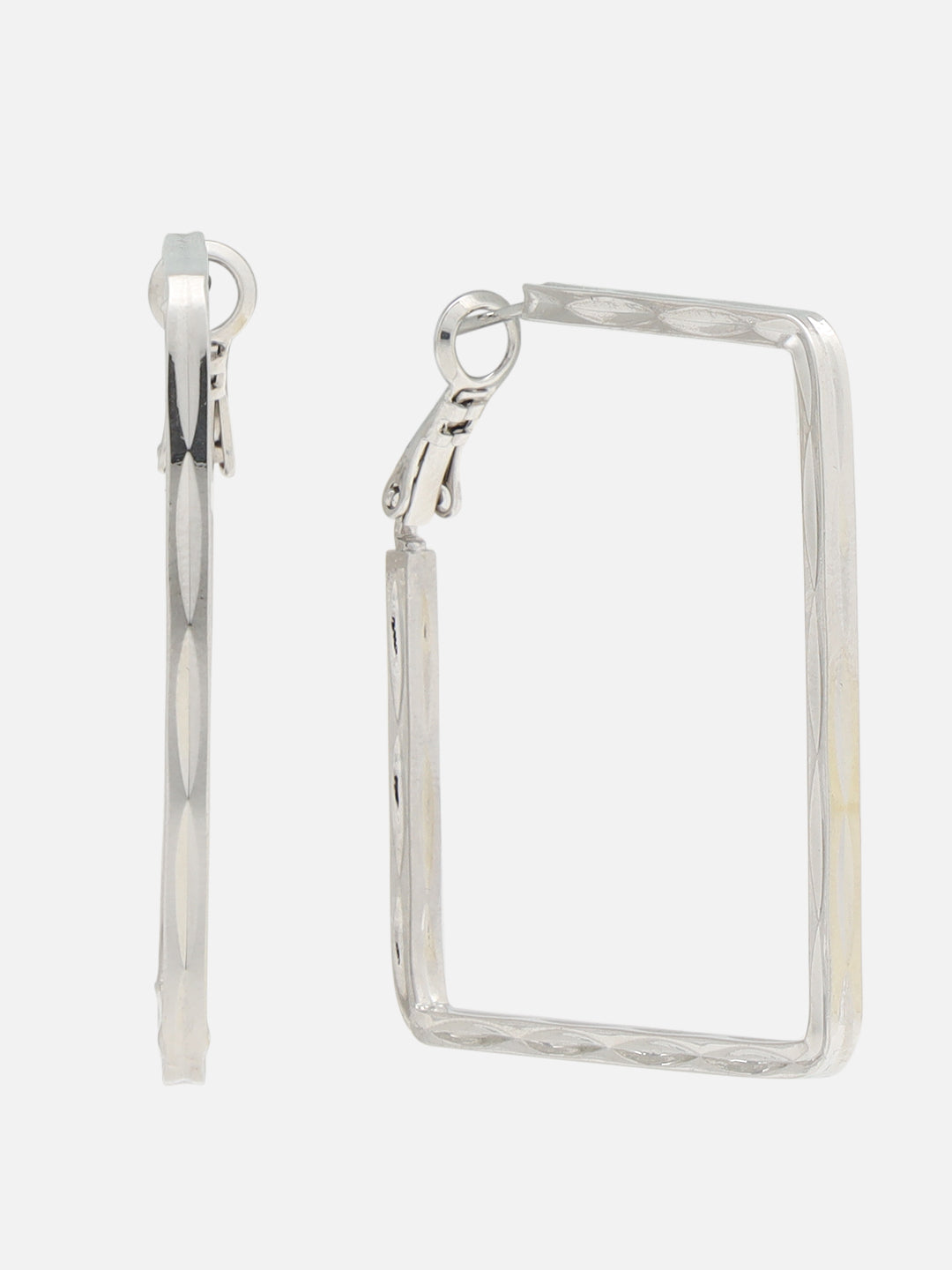 Beatnik Chunky Squre Layer Hoop Gold-Tone Statement Earrings for Women (Silver)