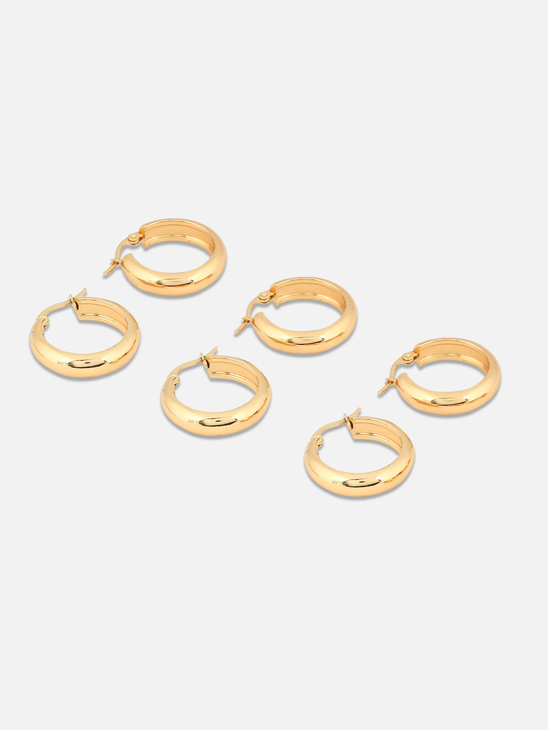 Set Of 3 Gold-Plated Circular Hoop Earrings
