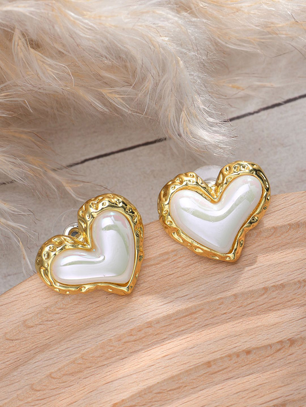 Gold-Plated Contemporary Heart-Shape Pearl Earrings