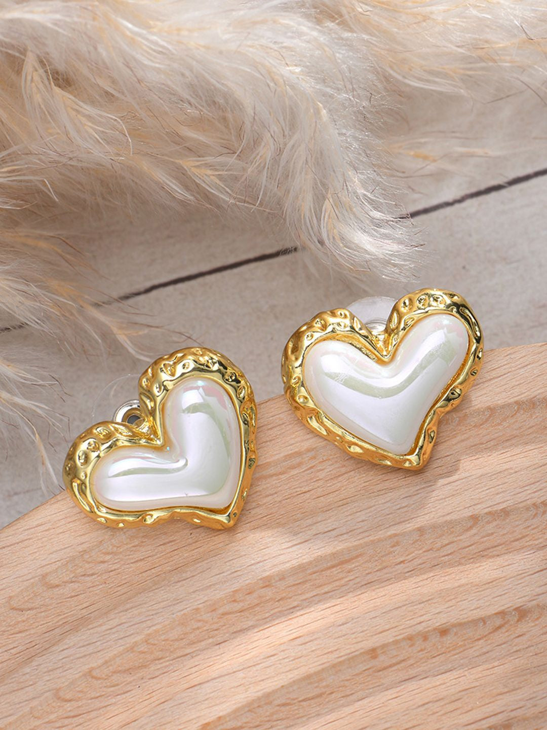 Gold-Plated Contemporary Heart-Shape Pearl Earrings
