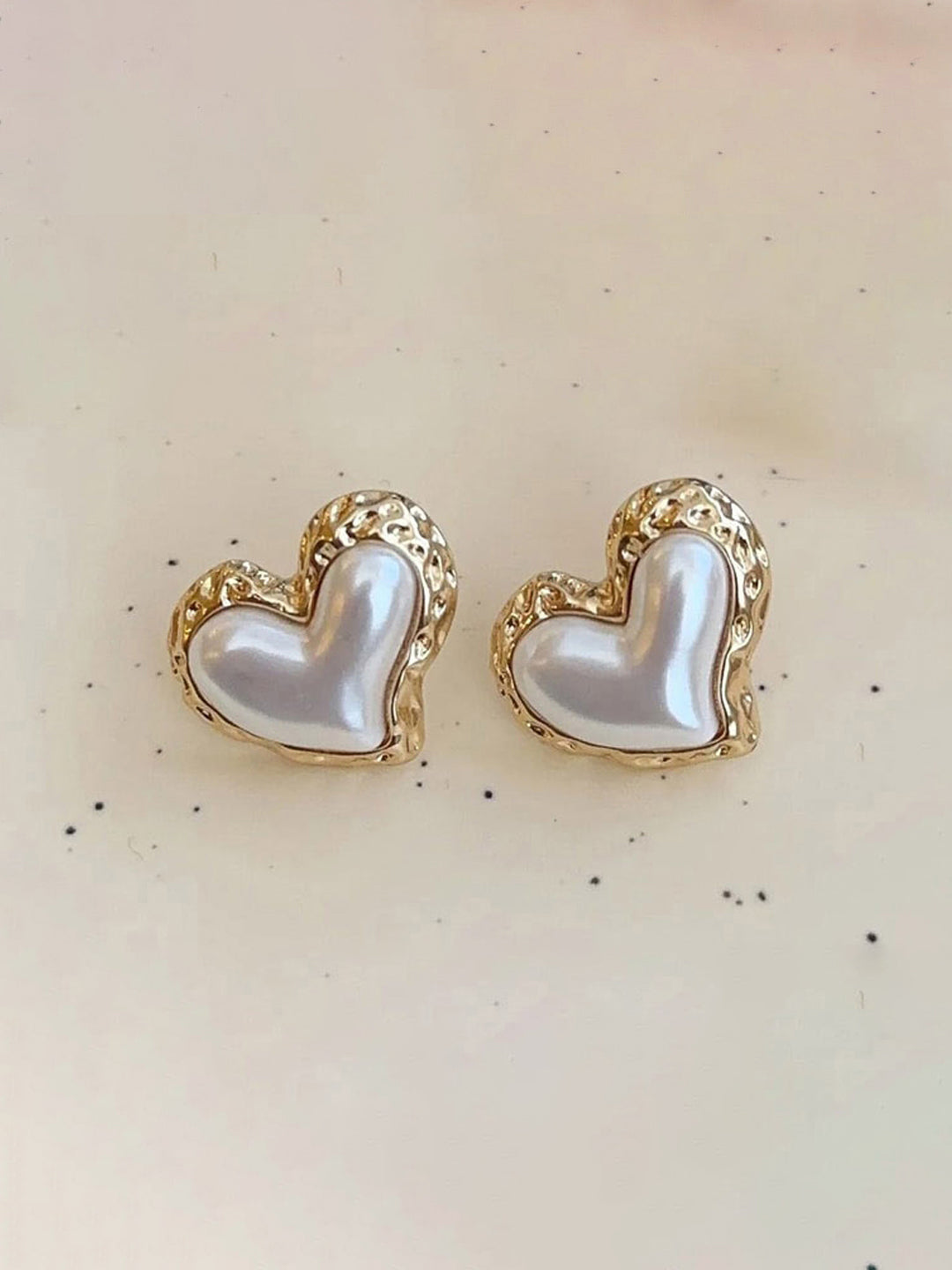 Gold-Plated Contemporary Heart-Shape Pearl Earrings