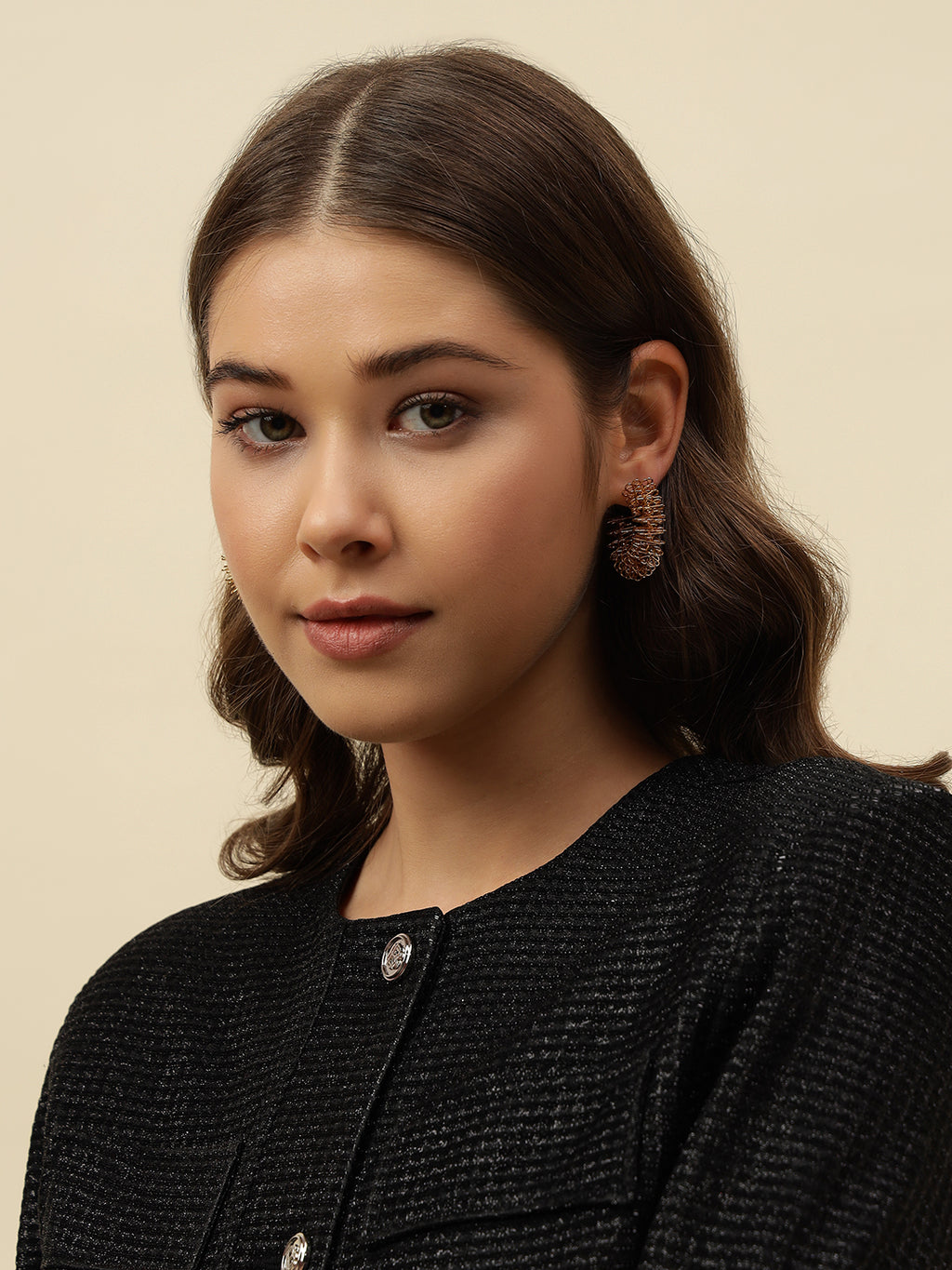 Brass-Plated Contemporary Half Hoop Gold Earrings