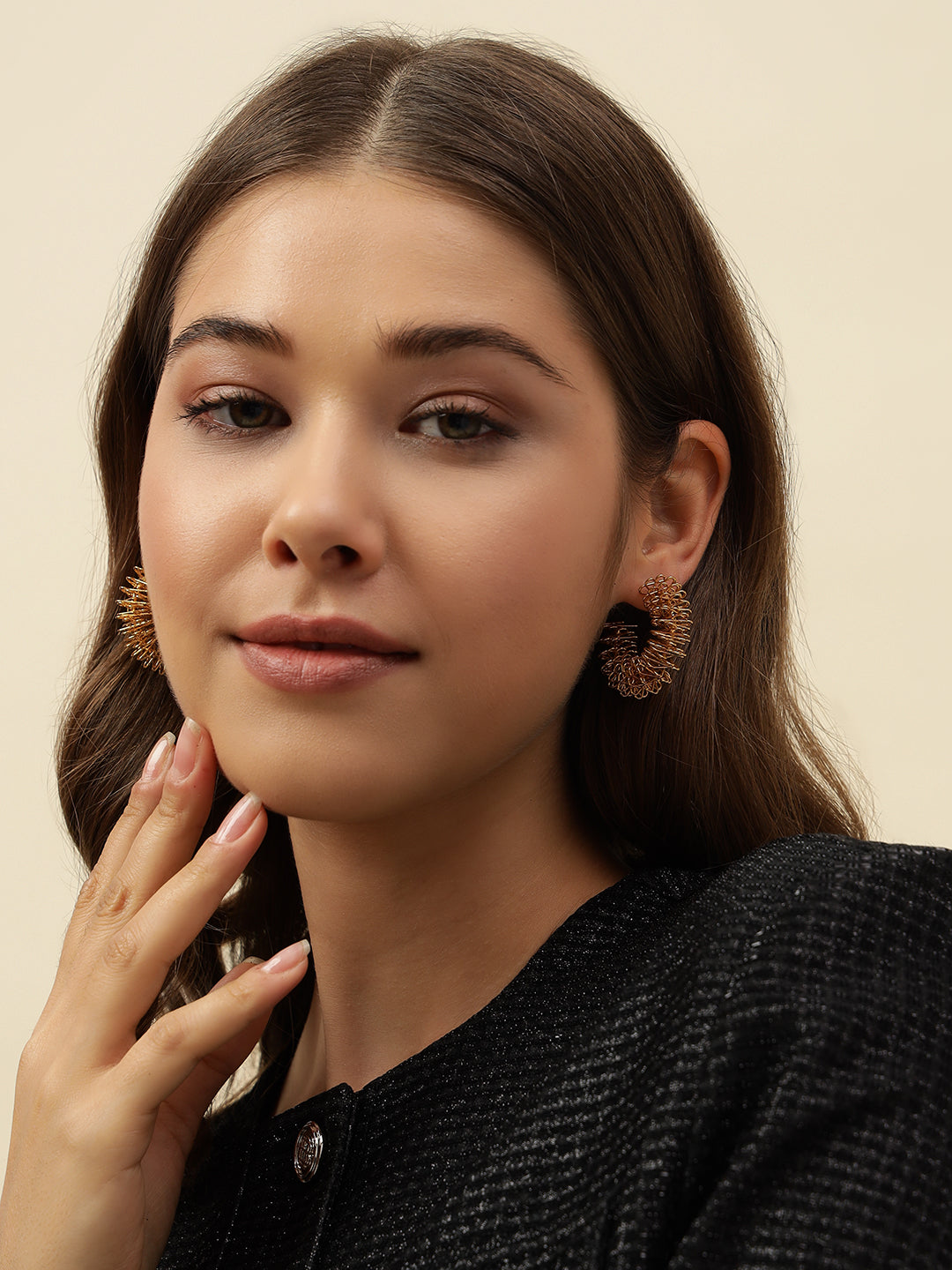 Brass-Plated Contemporary Half Hoop Gold Earrings