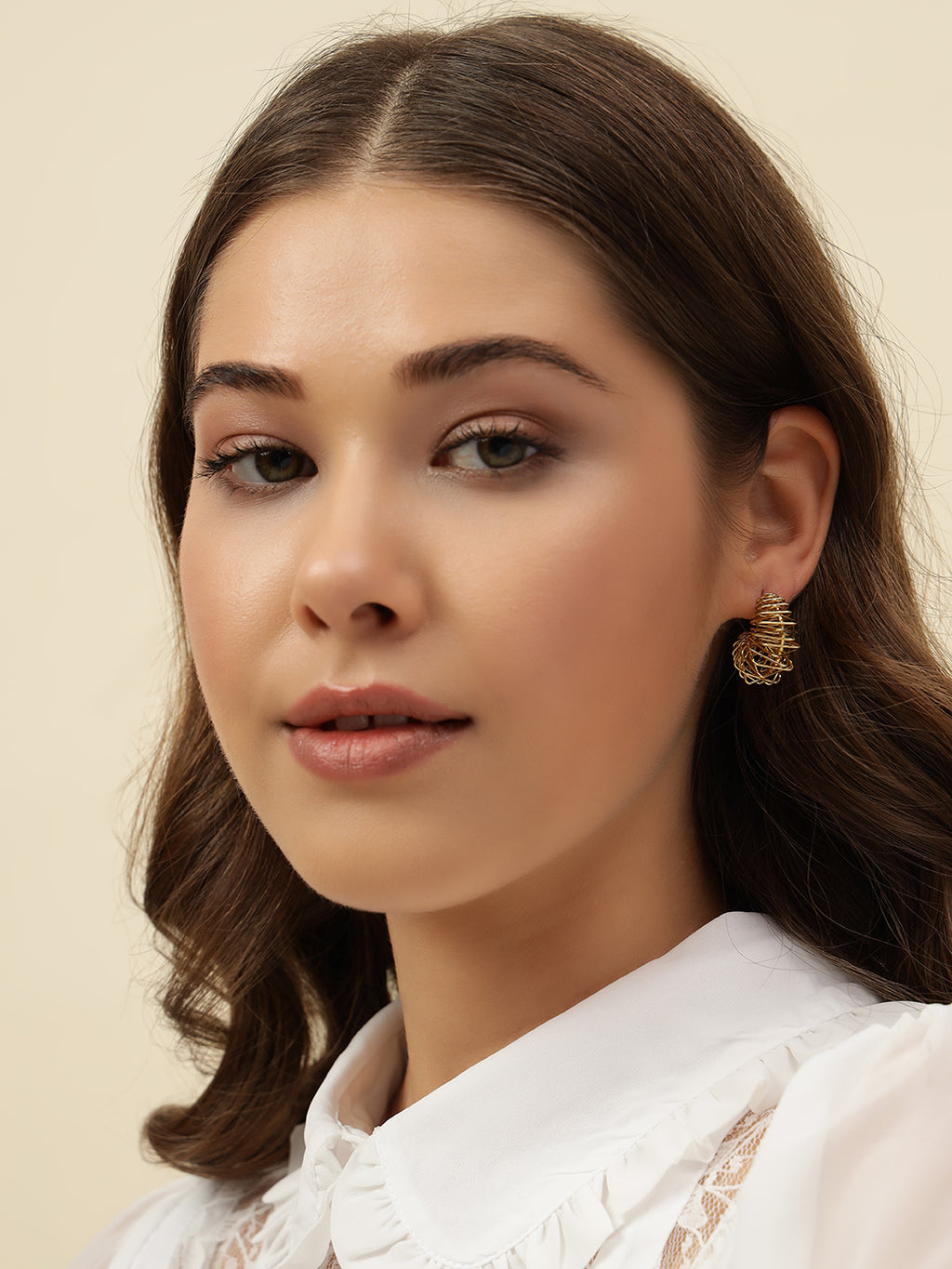 Half Hoop Brass-Plated Contemporary Gold Earrings