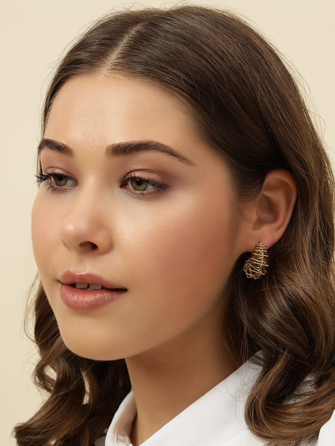 Half Hoop Brass-Plated Contemporary Gold Earrings