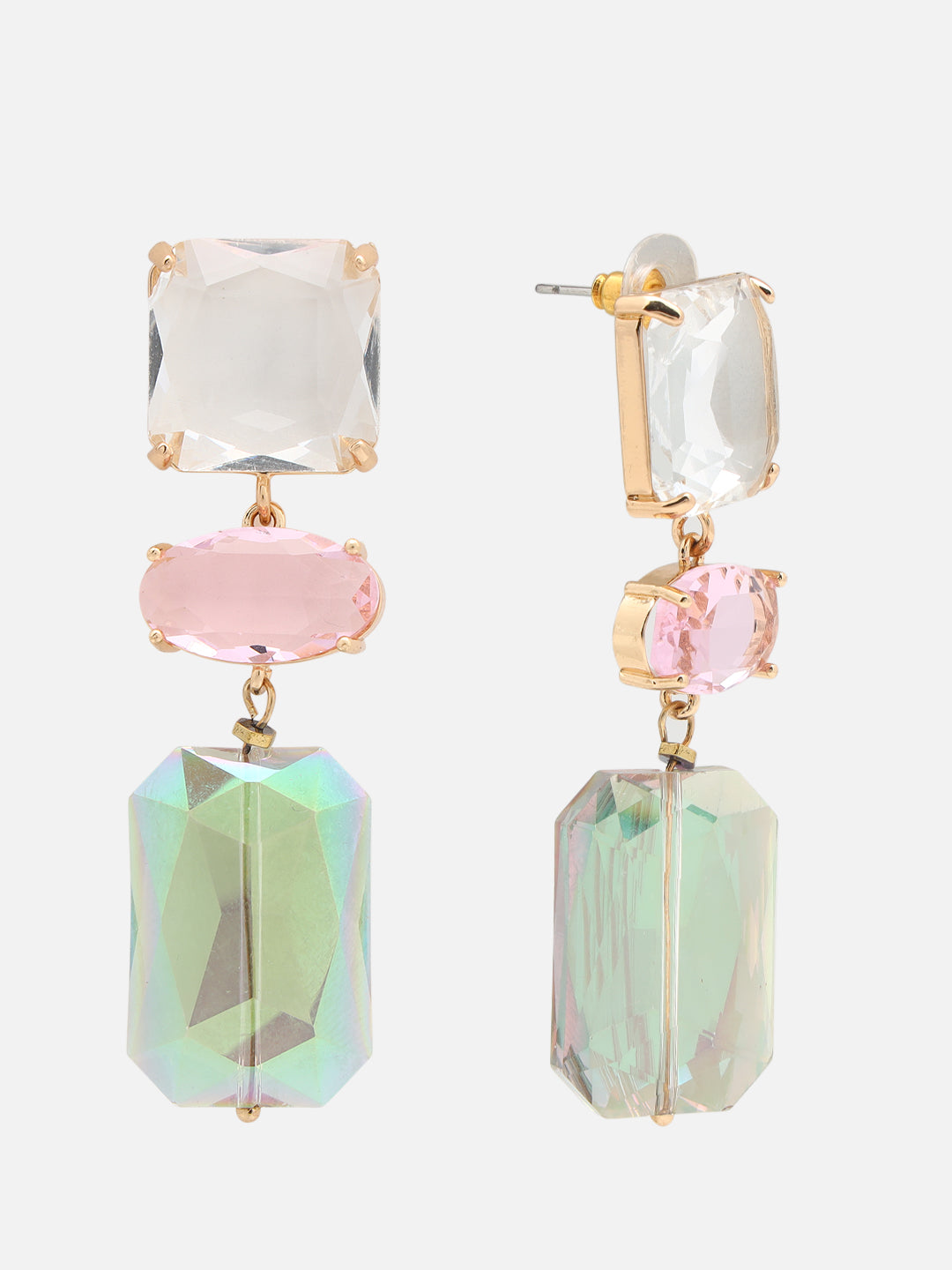 Gold-Plated Artificial Stone Geometric Drop Earrings (Green)