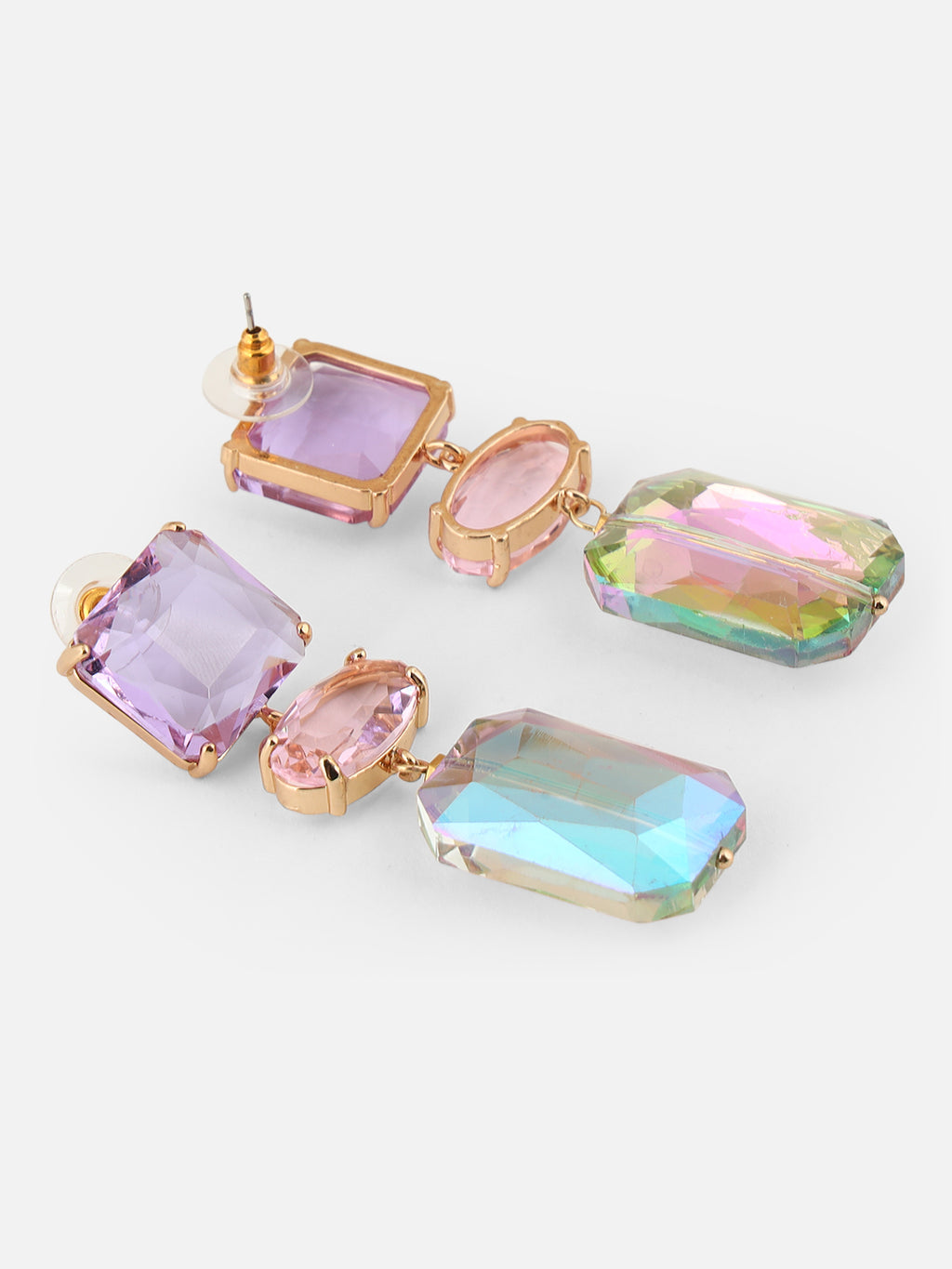 Gold-Plated Artificial Stone Geometric Drop Earrings (Purple)
