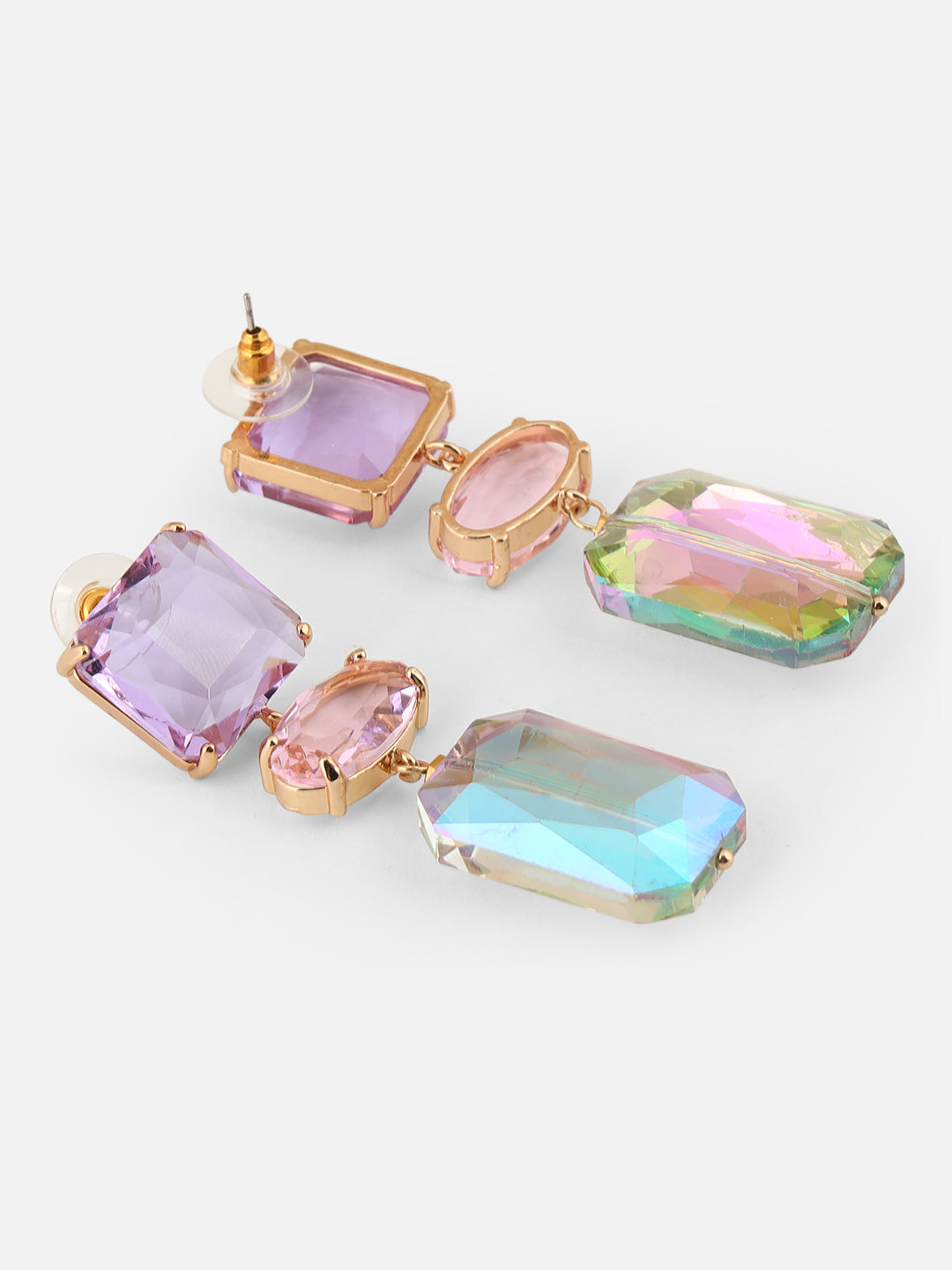 Gold-Plated Artificial Stone Geometric Drop Earrings (Purple)