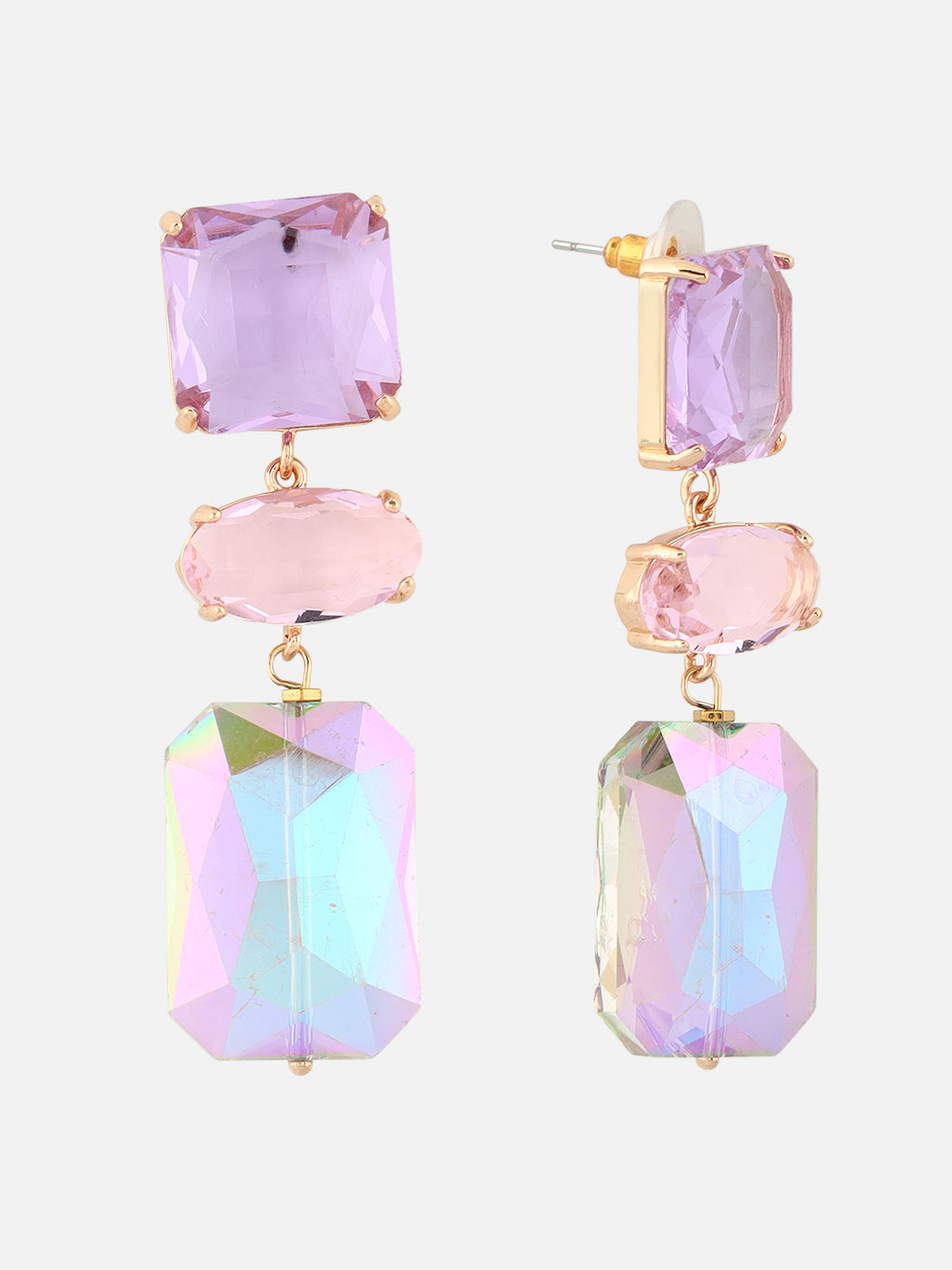 Gold-Plated Artificial Stone Geometric Drop Earrings (Purple)