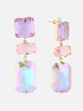 Gold-Plated Artificial Stone Geometric Drop Earrings (Purple)