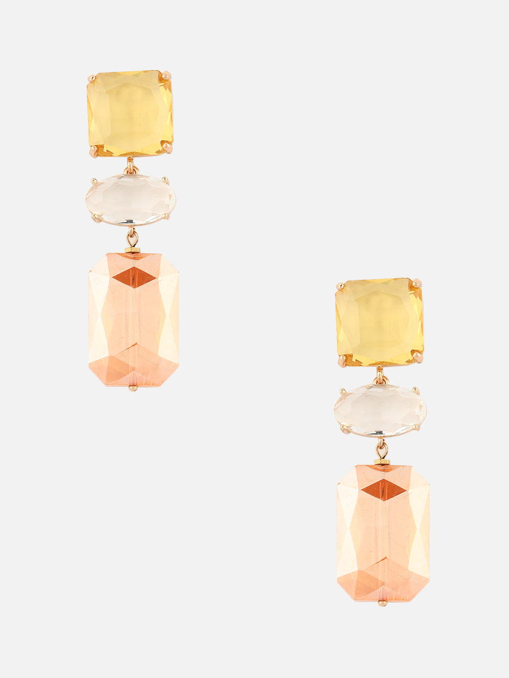 Gold-Plated Artificial Stone Geometric Drop Earrings (Yellow)