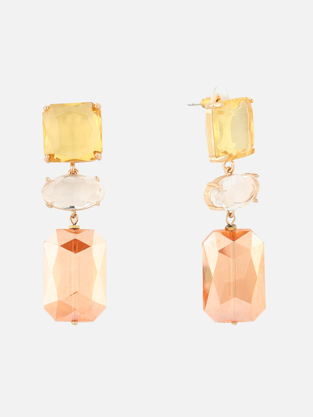 Gold-Plated Artificial Stone Geometric Drop Earrings (Yellow)
