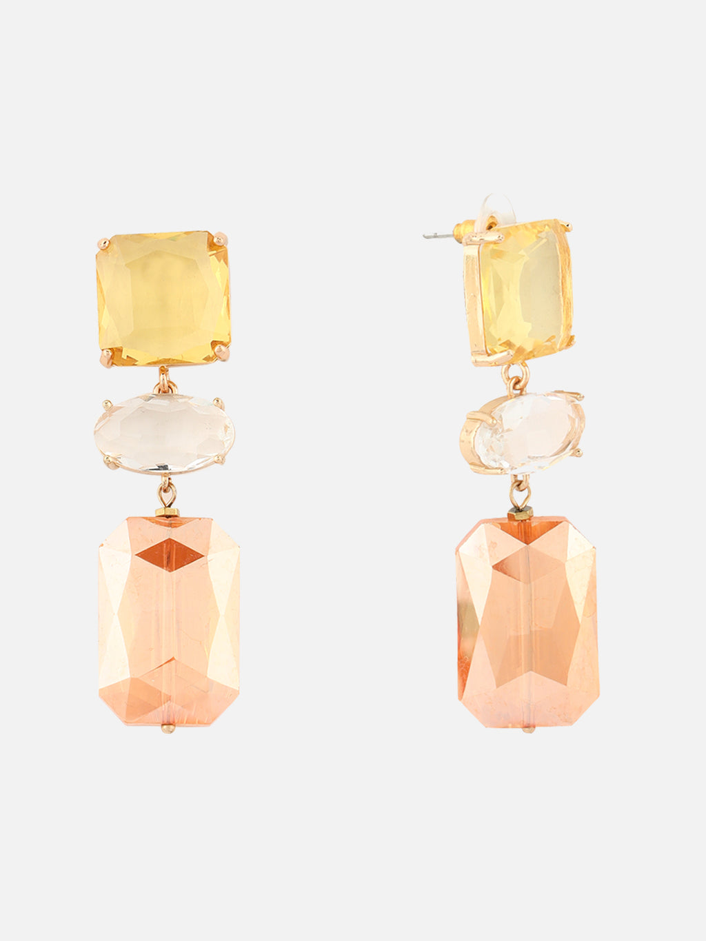 Gold-Plated Artificial Stone Geometric Drop Earrings (Yellow)