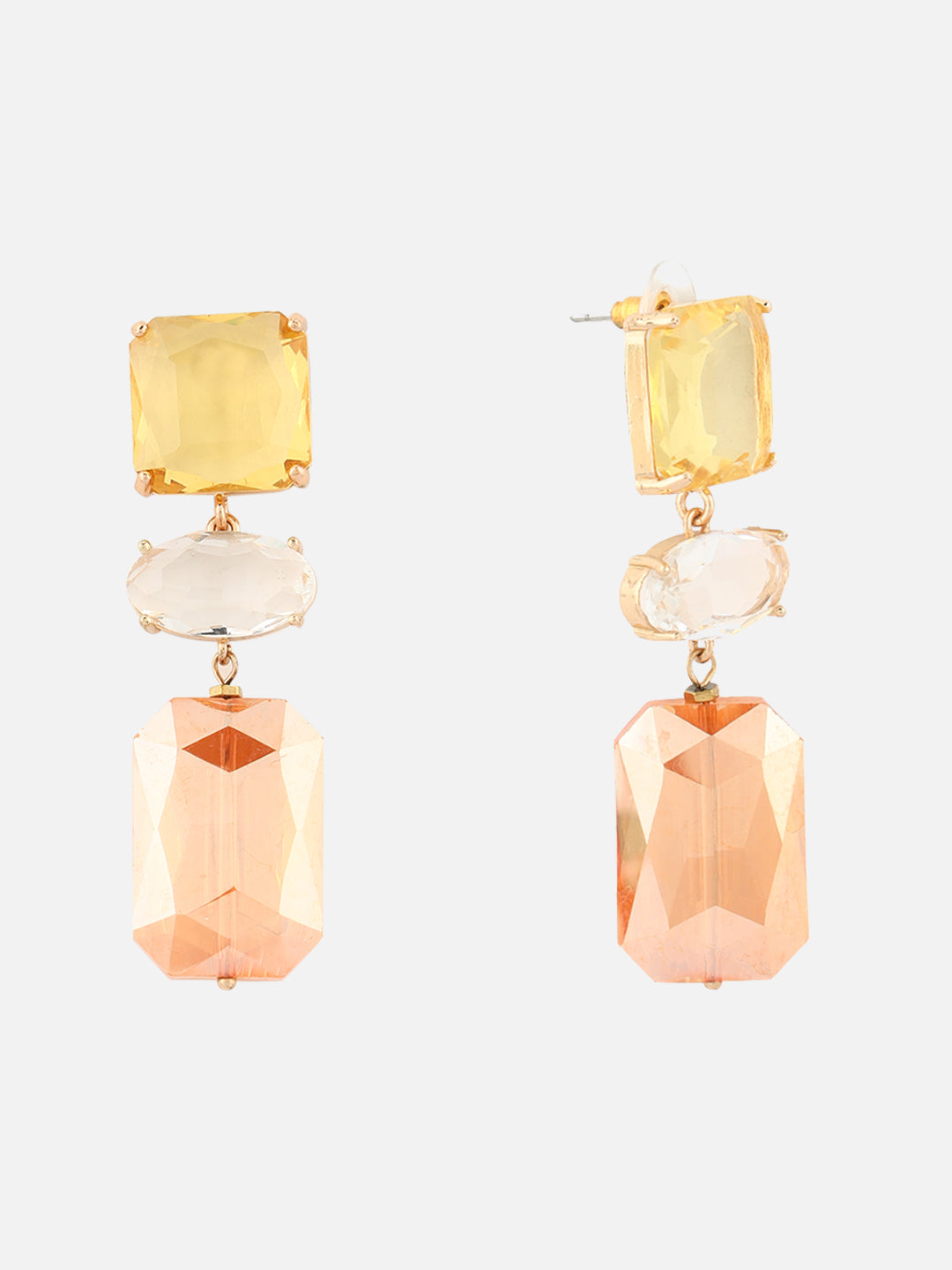 Gold-Plated Artificial Stone Geometric Drop Earrings (Yellow)