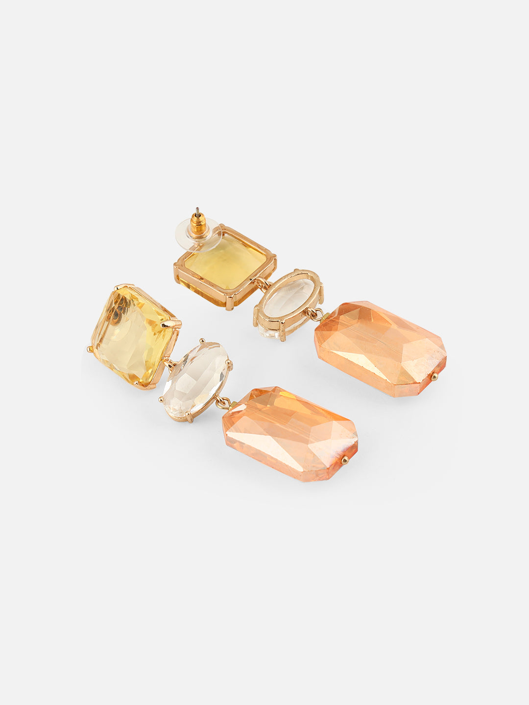Gold-Plated Artificial Stone Geometric Drop Earrings (Yellow)