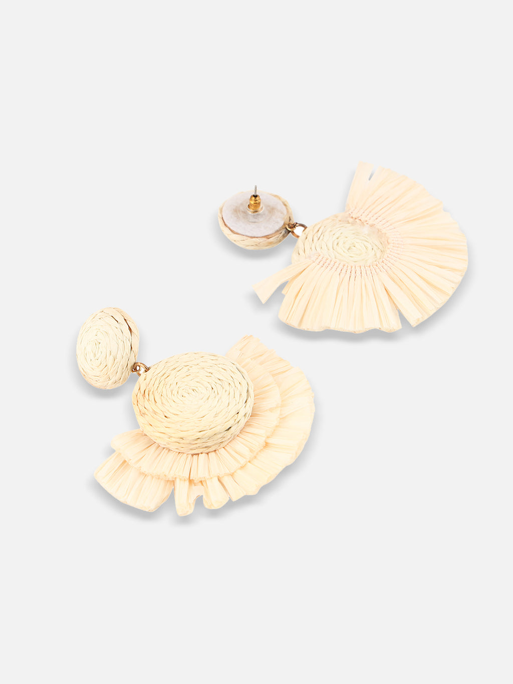 Ivory Woven Flower Drop Earrings – Boho Statement Earrings for Women