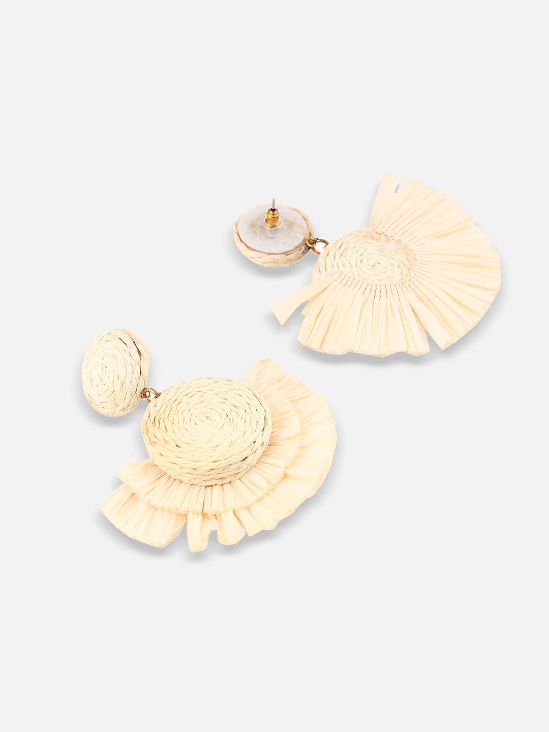 Ivory Woven Flower Drop Earrings – Boho Statement Earrings for Women