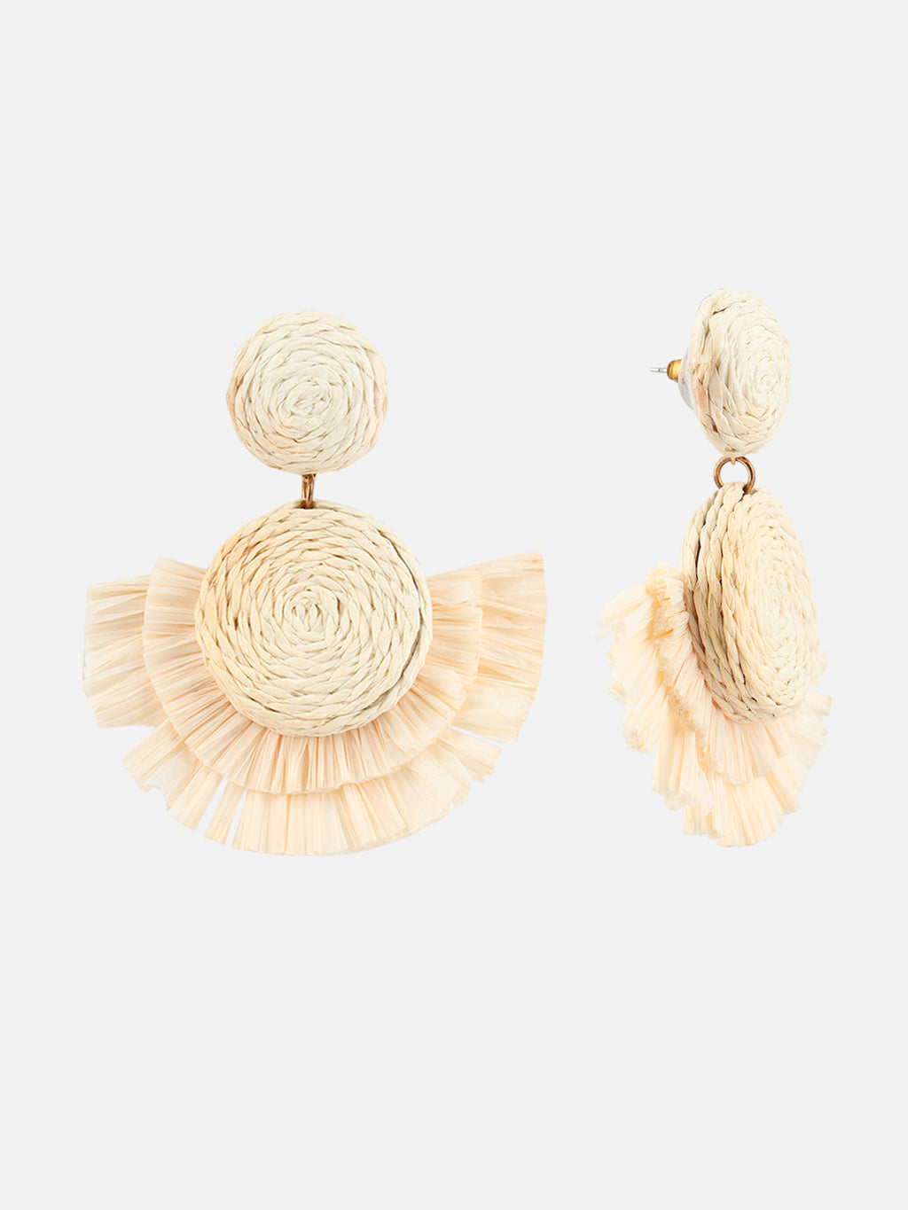 Ivory Woven Flower Drop Earrings – Boho Statement Earrings for Women