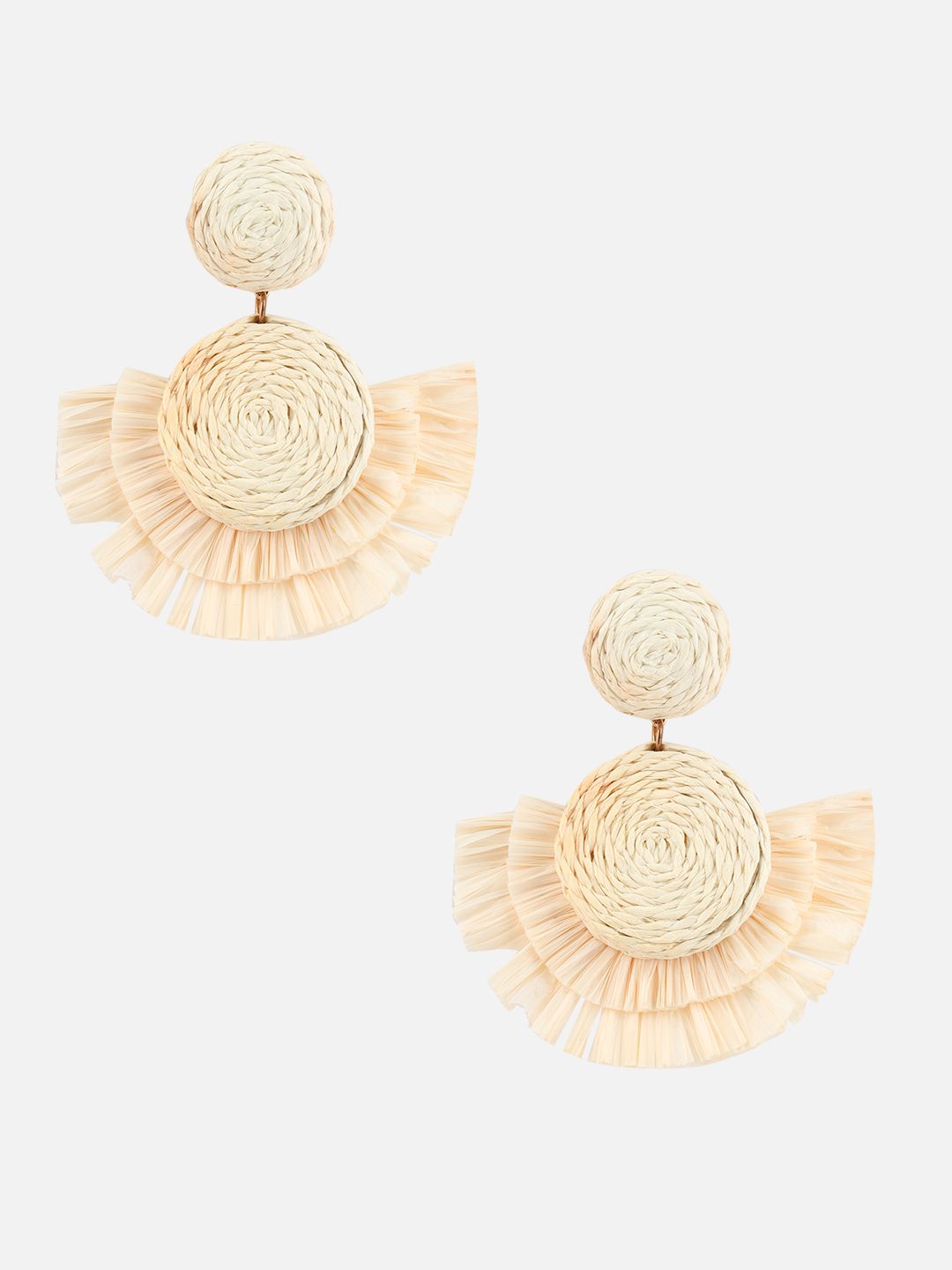 Ivory Woven Flower Drop Earrings – Boho Statement Earrings for Women