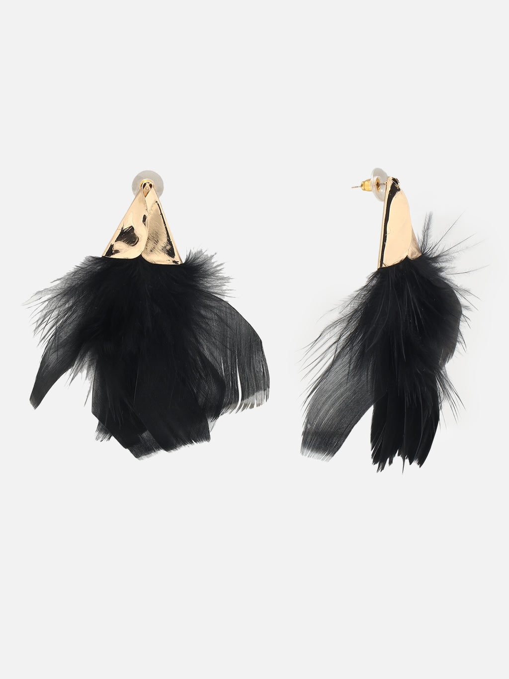 Black Gold-Plated Stylish Drop Feather Earrings