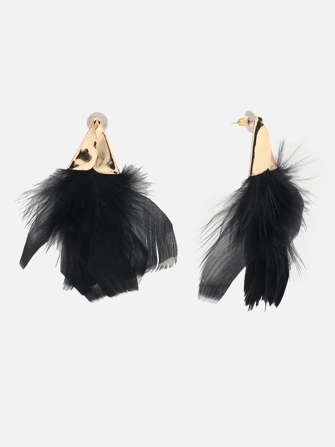 Black Gold-Plated Stylish Drop Feather Earrings