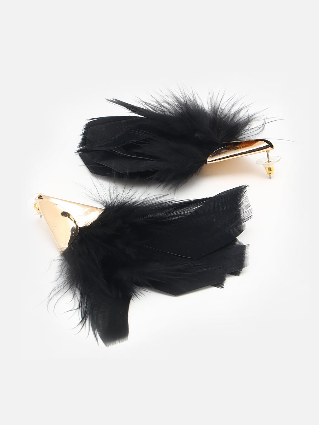 Black Gold-Plated Stylish Drop Feather Earrings