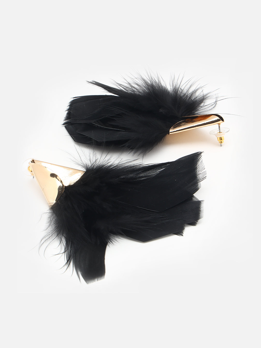 Black Gold-Plated Stylish Drop Feather Earrings