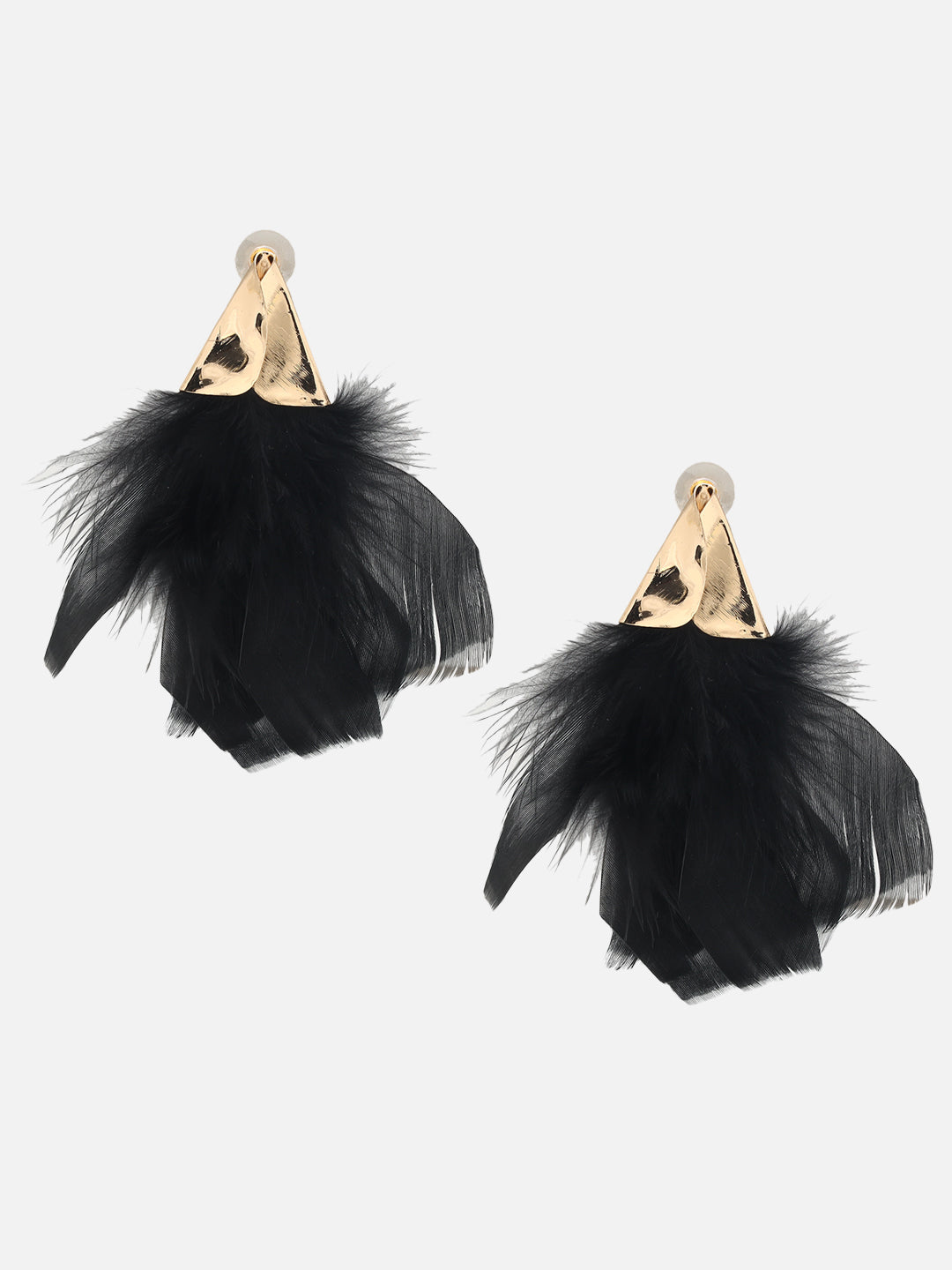 Black Gold-Plated Stylish Drop Feather Earrings