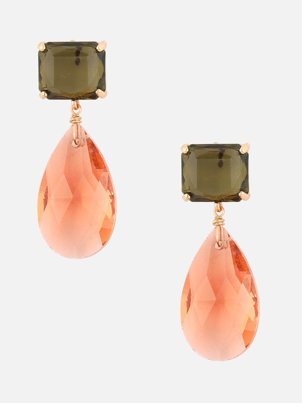 Orange Stone Geometric Drop Earrings