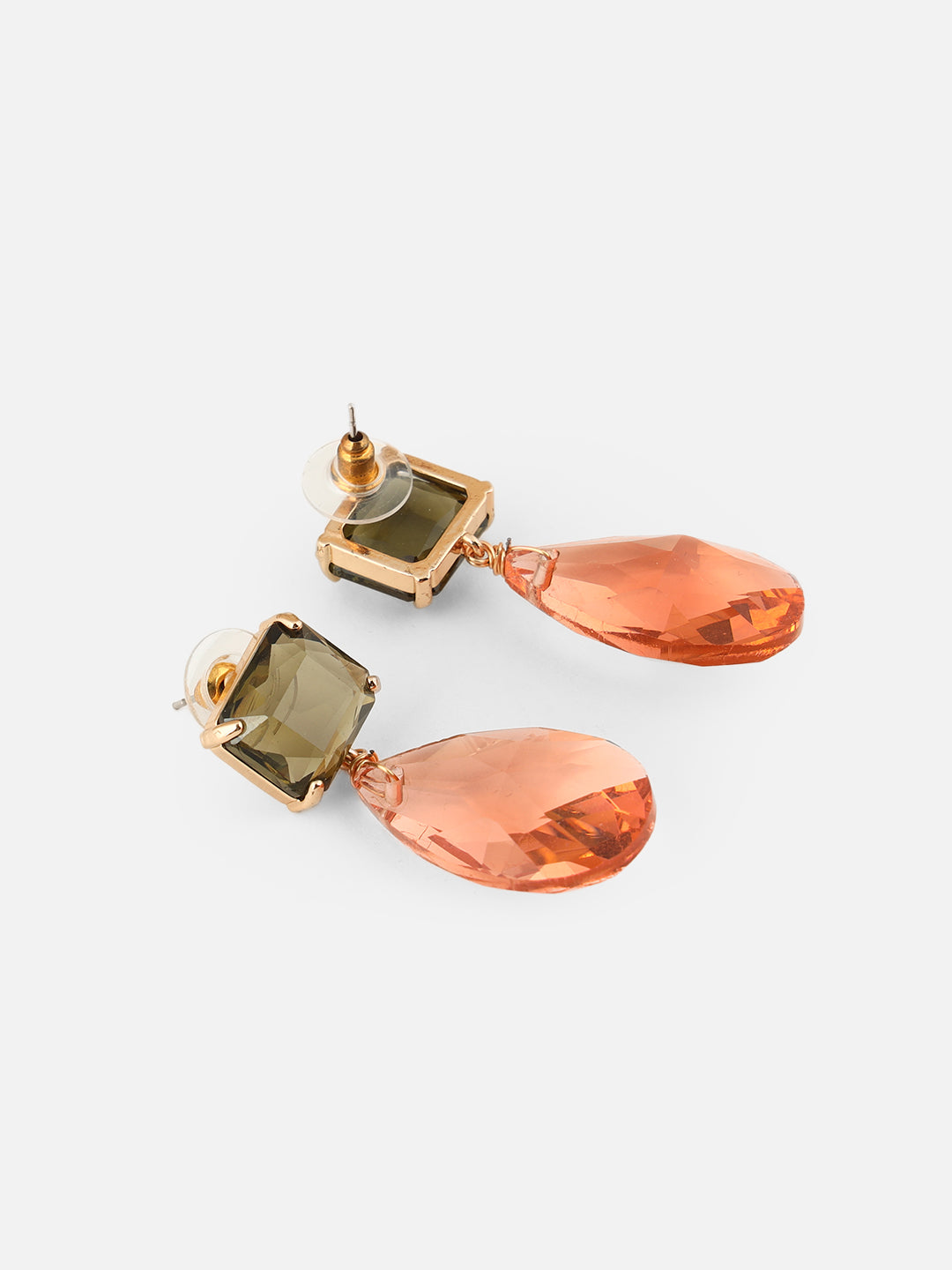 Orange Stone Geometric Drop Earrings
