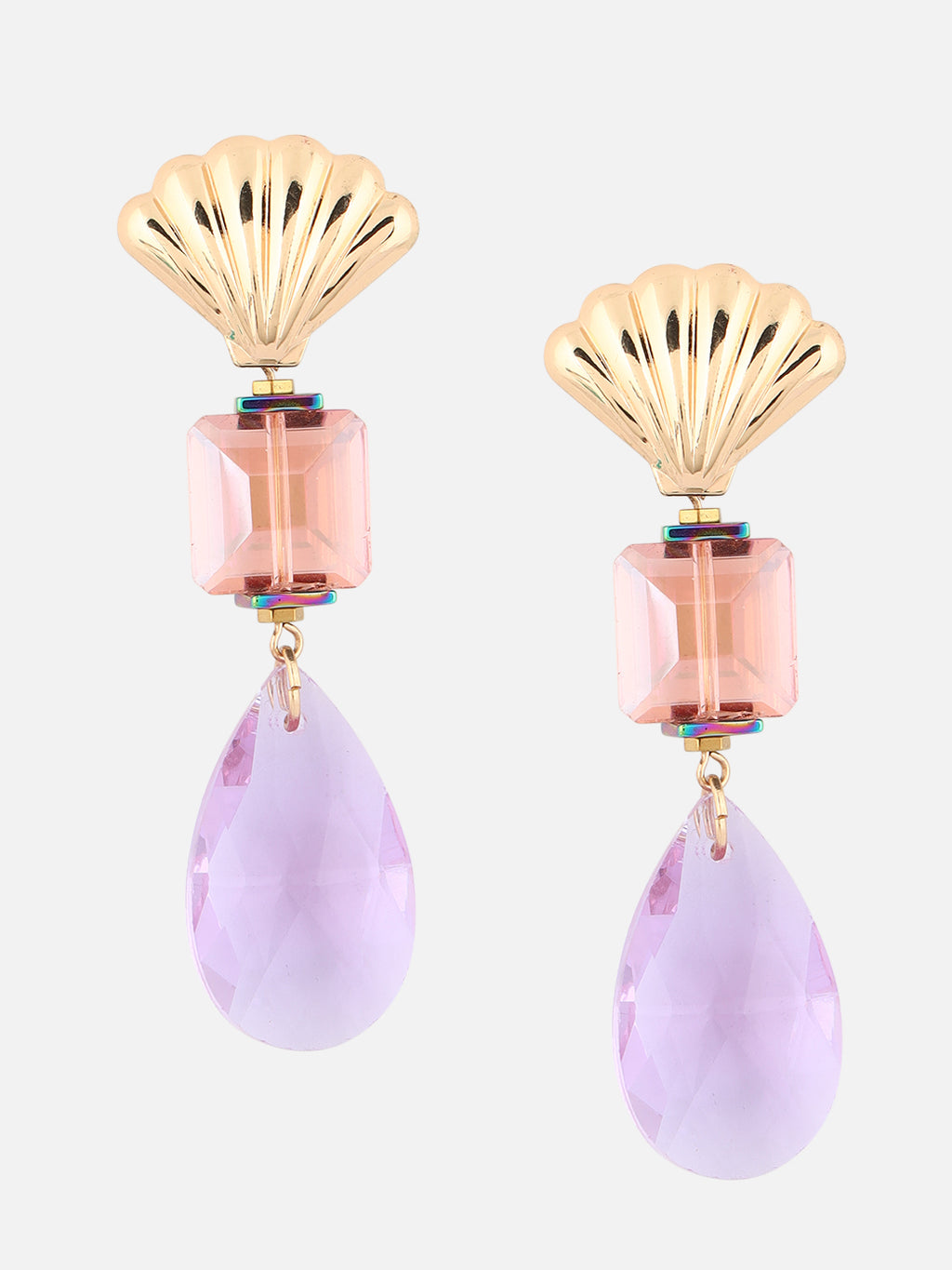 Purple Stone Geometric Drop Earrings