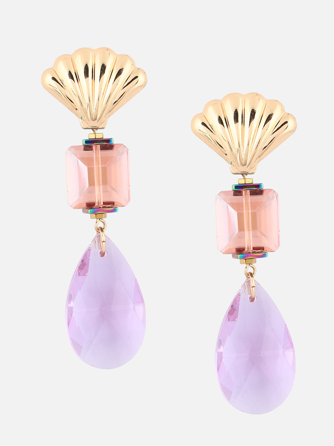 Purple Stone Geometric Drop Earrings