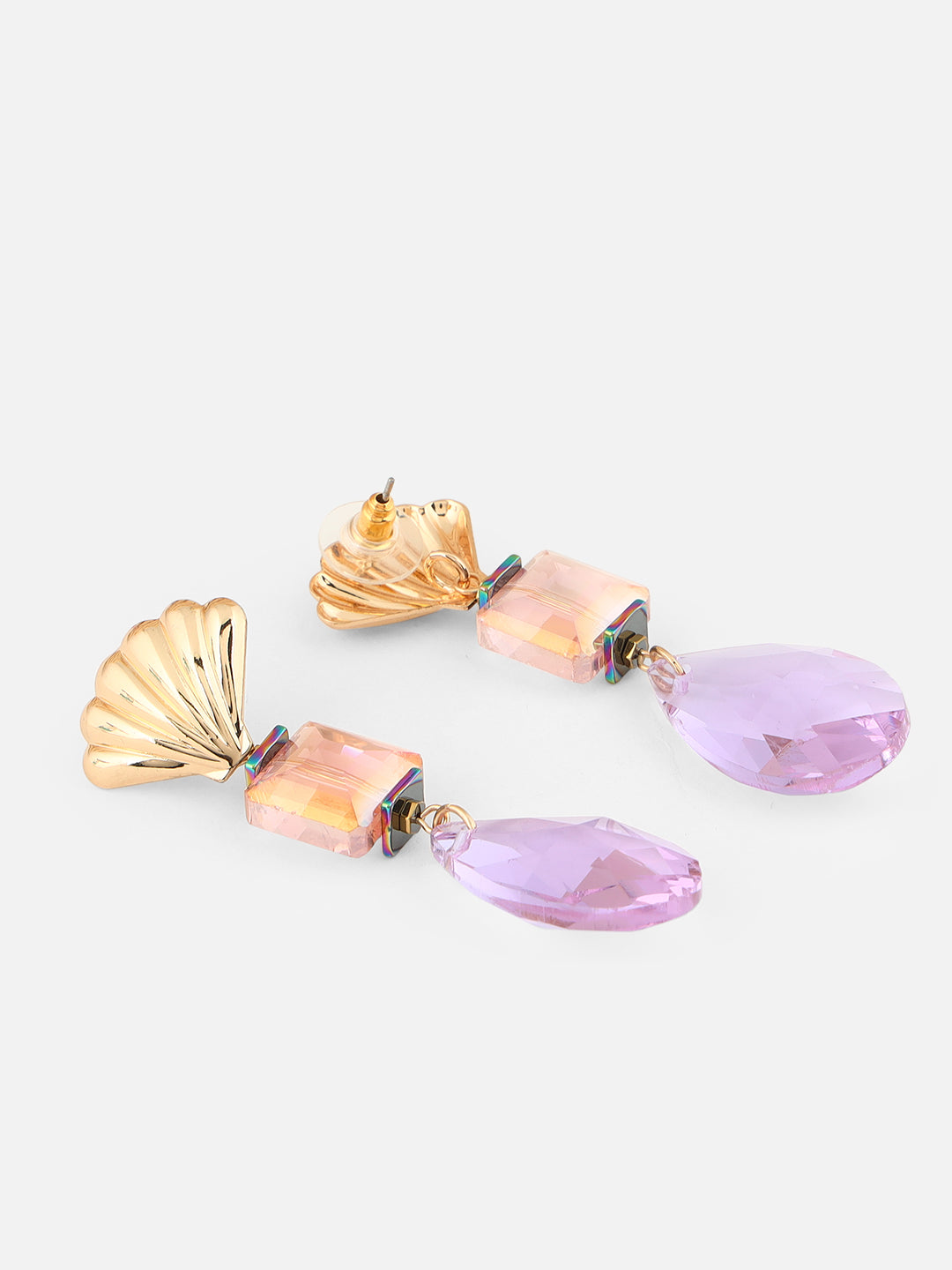 Purple Stone Geometric Drop Earrings