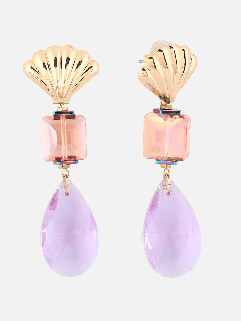 Purple Stone Geometric Drop Earrings
