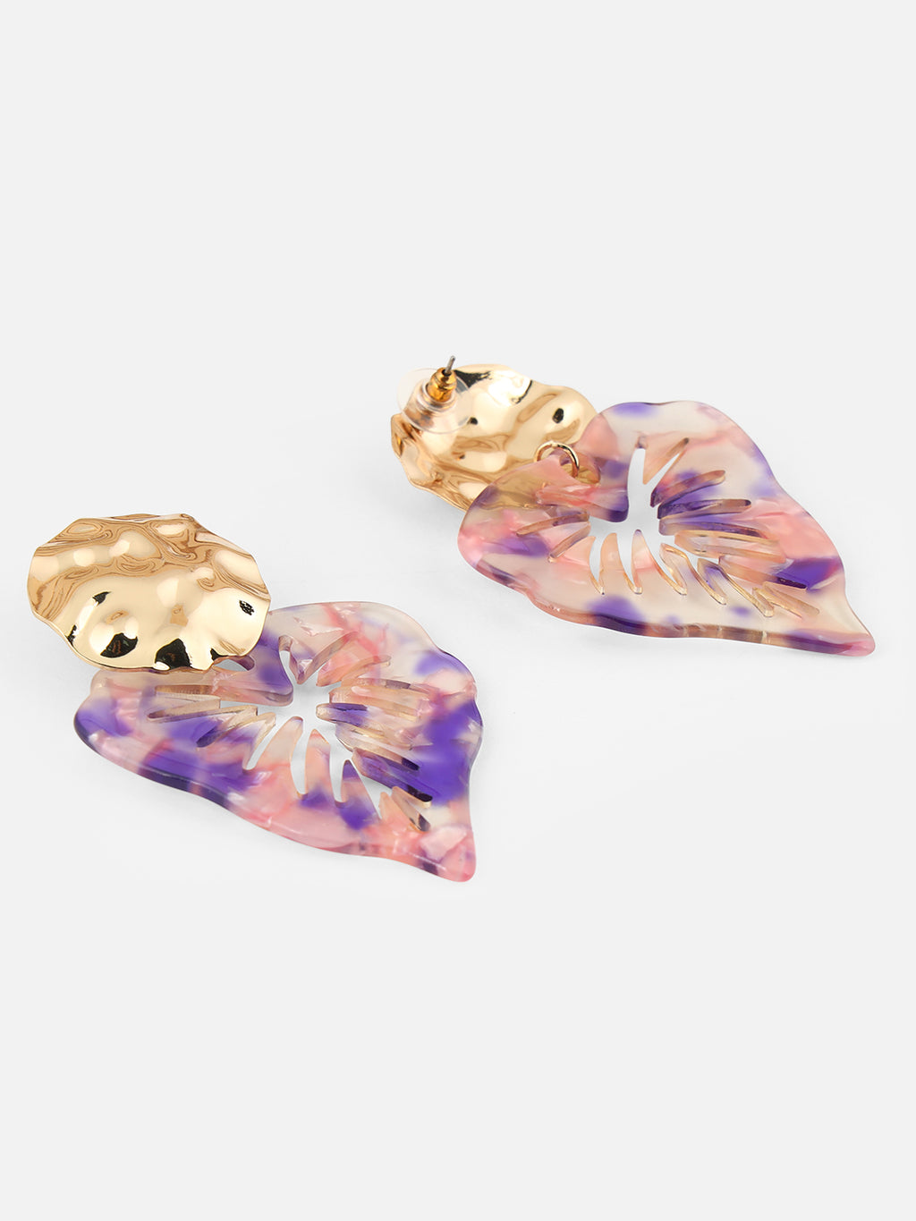 Pair of Tie-Dye Heart-Shaped Drop Purple Earrings
