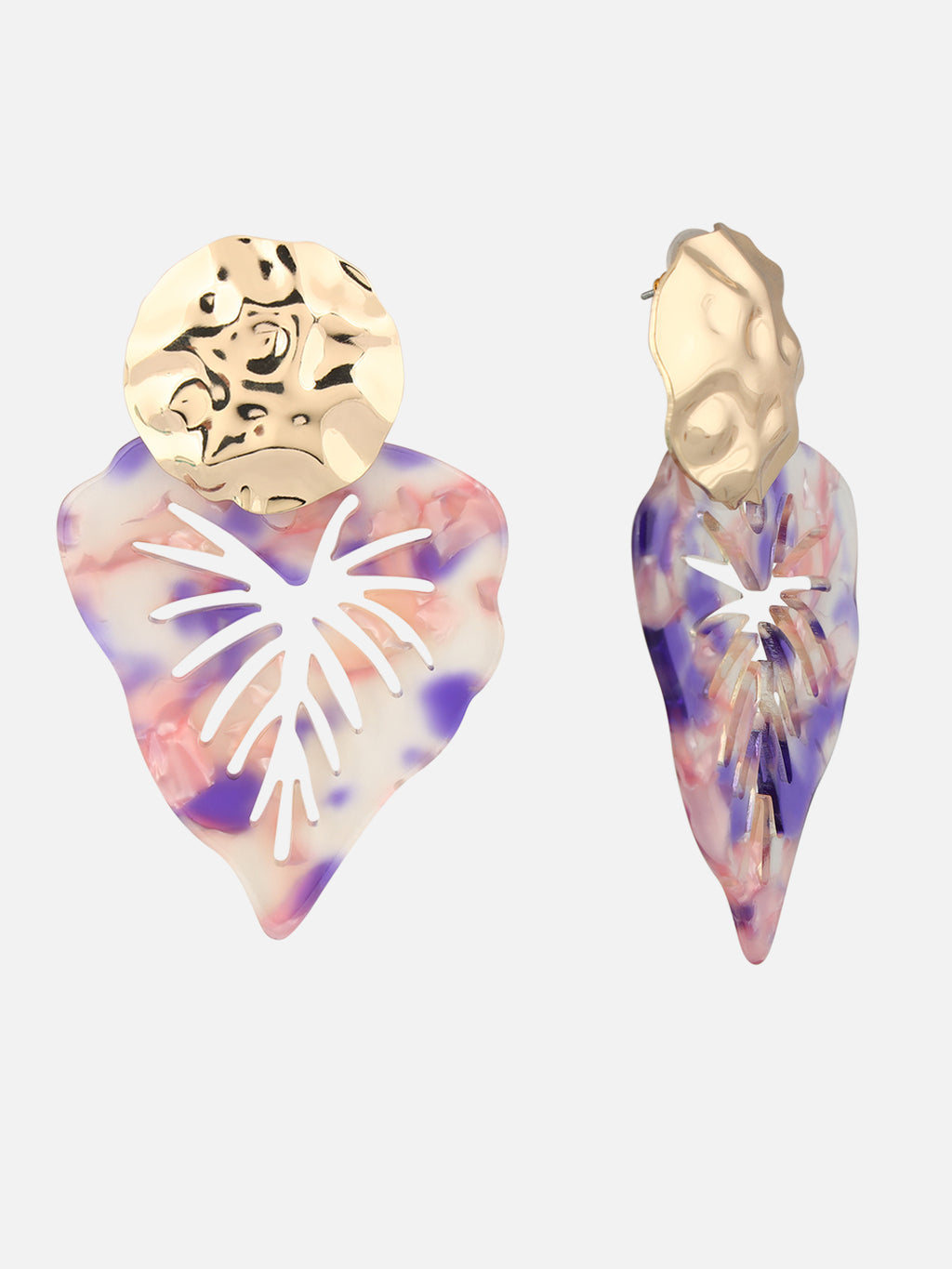 Pair of Tie-Dye Heart-Shaped Drop Purple Earrings