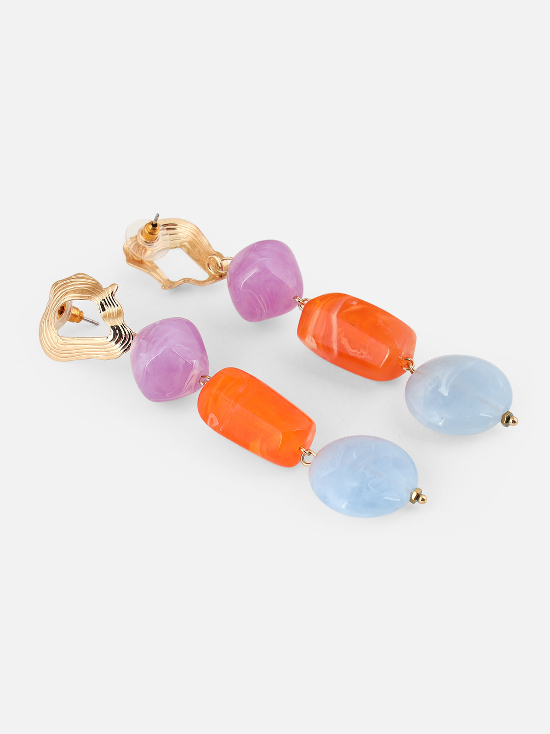 Artificial Stones Studded Geometric Shaped Drop Blue Earrings