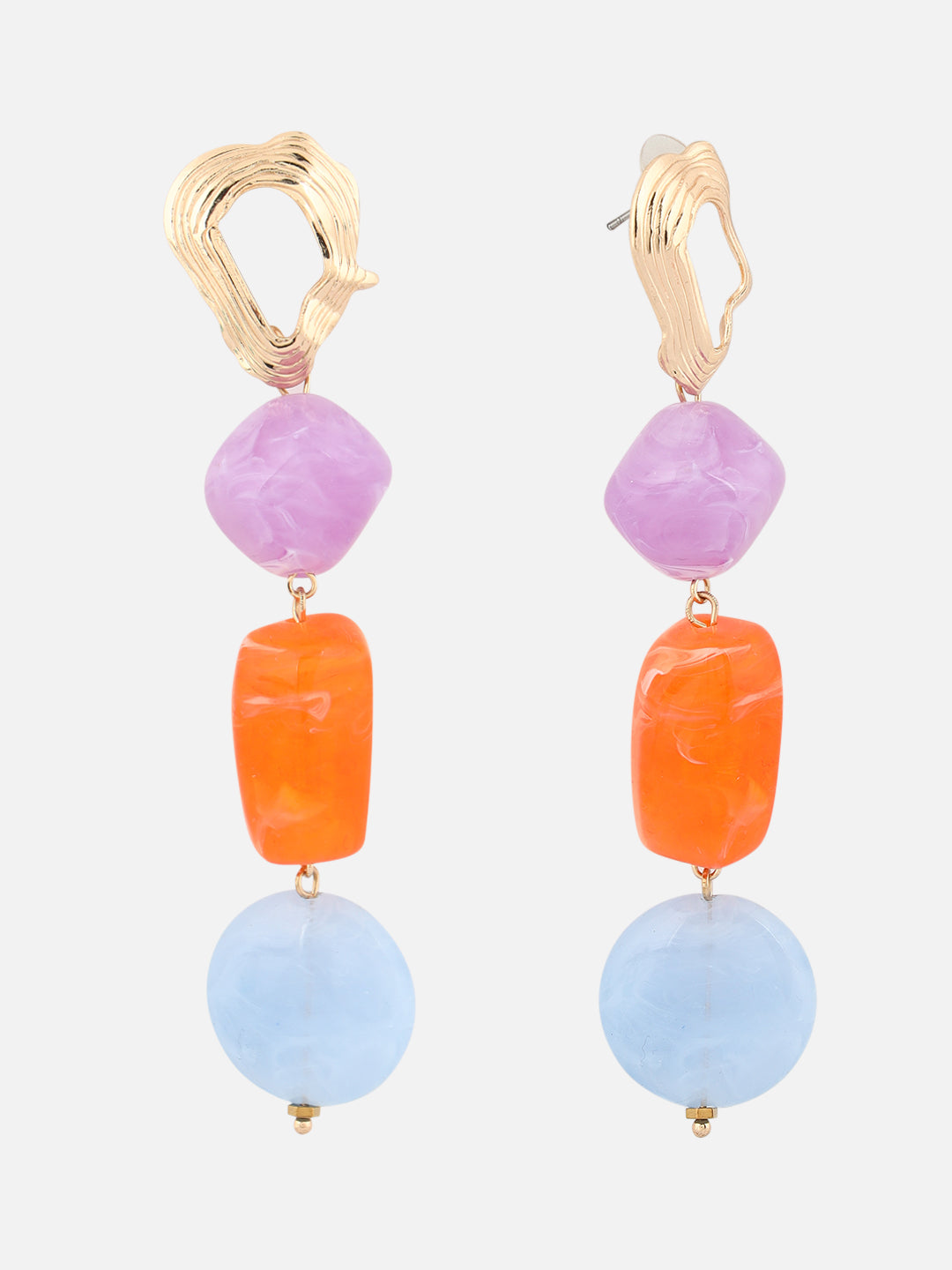 Artificial Stones Studded Geometric Shaped Drop Blue Earrings