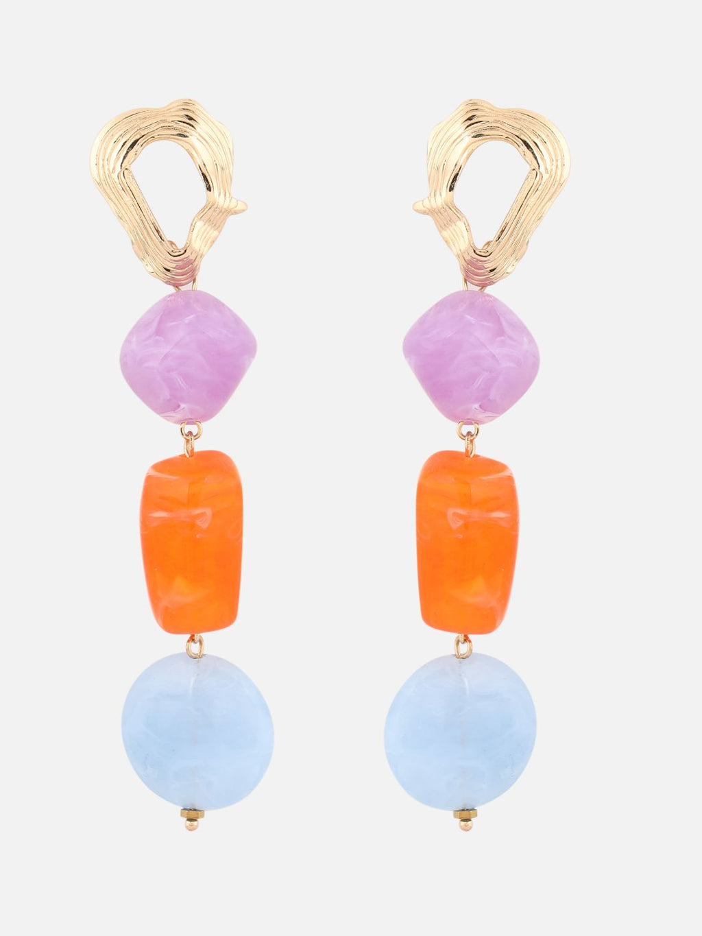 Artificial Stones Studded Geometric Shaped Drop Blue Earrings