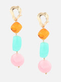 Artificial Stones Studded Geometric Shaped Drop Pink Earrings